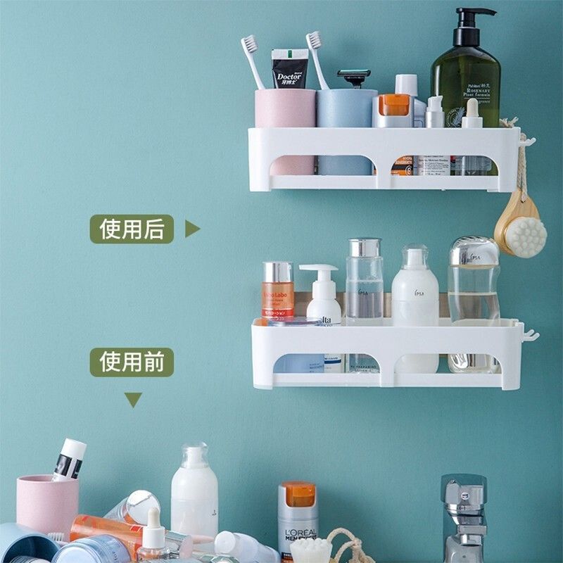 双庆 置物架卫生间免打孔收纳架 浴室收纳洗漱用品沥水架子 壁挂式整理架储物架 【清新白】两只装更划算
