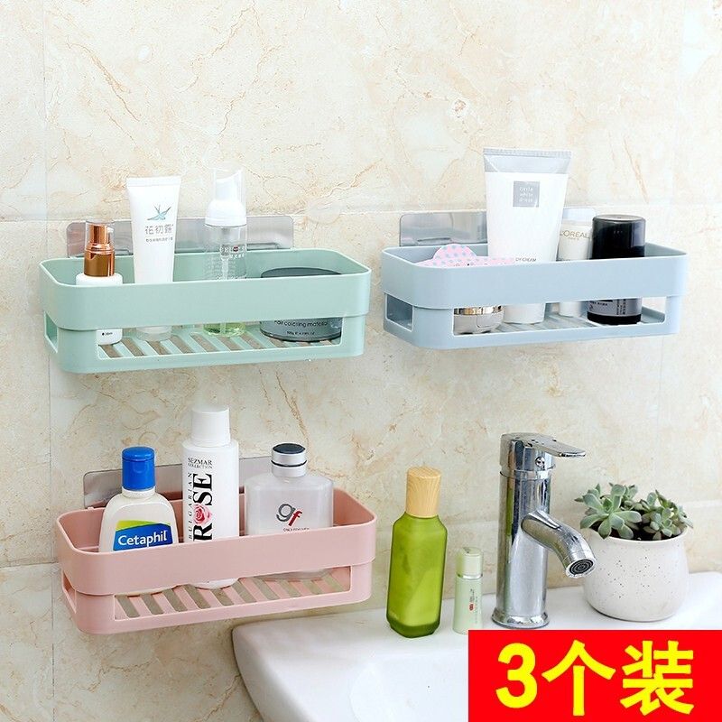 三个装卫生间浴室角架洗手间免打孔墙上置物架吸盘壁挂肥皂盒收纳架神器 置物架三个装